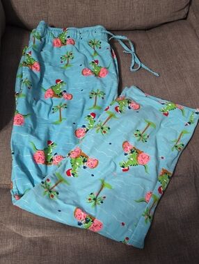 Trinity Light Blue Tropical Palm Print Lounge Pants